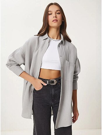 Camicia oversize in cotone testurizzato con taschino istanbul