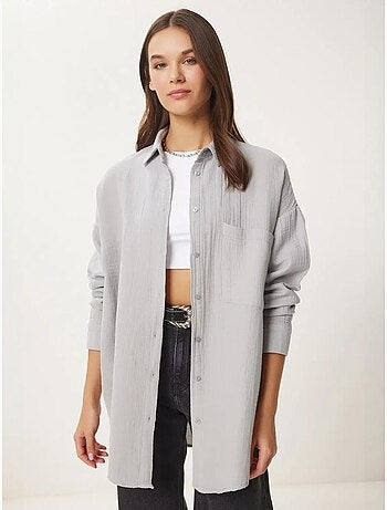 Camicia oversize in cotone testurizzato con taschino istanbul