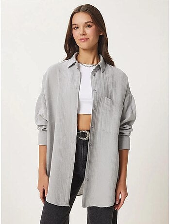 Camicia oversize in cotone testurizzato con taschino istanbul
