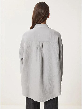 Camicia oversize in cotone testurizzato con taschino istanbul