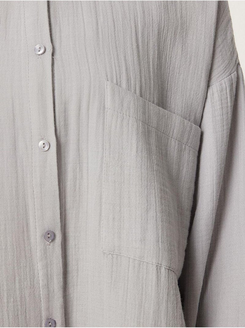 Camicia oversize in cotone testurizzato con taschino istanbul Grigio chiaro - Kiabi