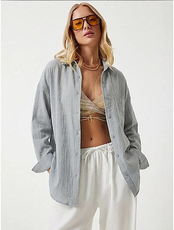 Camicia oversize in cotone testurizzato con taschino istanbul