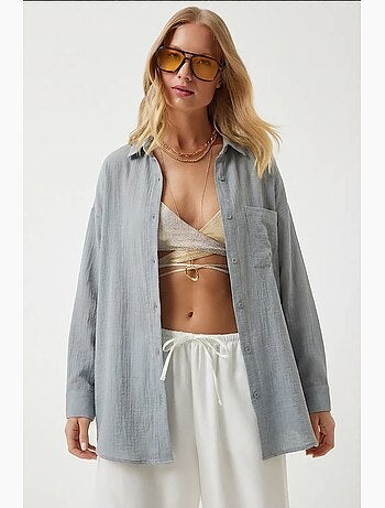 Camicia oversize in cotone testurizzato con taschino istanbul