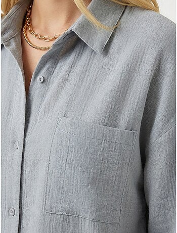 Camicia oversize in cotone testurizzato con taschino istanbul