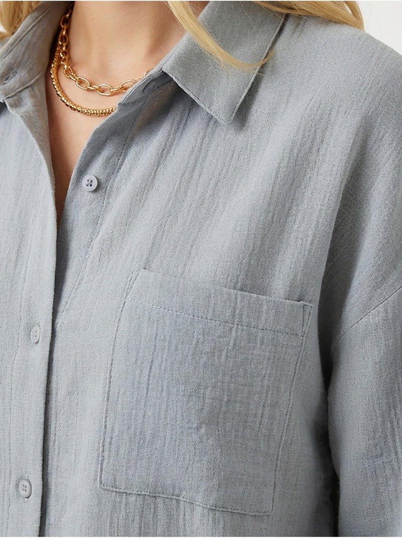 Camicia oversize in cotone testurizzato con taschino istanbul Grigio perla - Kiabi