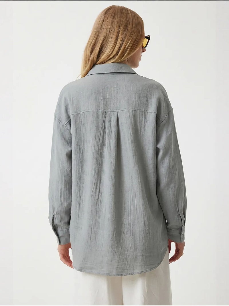 Camicia oversize in cotone testurizzato con taschino istanbul Grigio perla - Kiabi