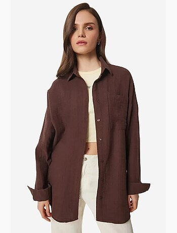 Camicia oversize in cotone testurizzato con taschino istanbul