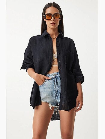 Camicia oversize in cotone testurizzato con taschino istanbul