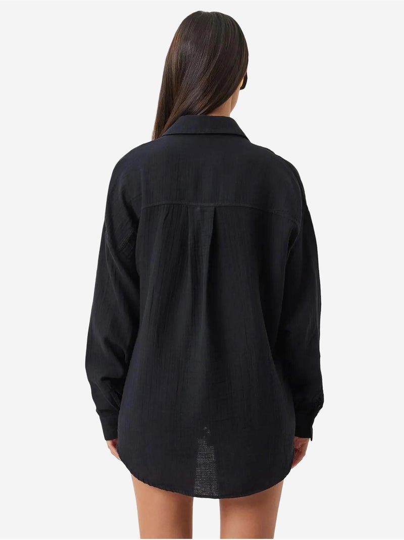 Camicia oversize in cotone testurizzato con taschino istanbul Nero - Kiabi