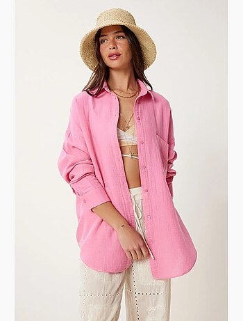 Camicia oversize in cotone testurizzato con taschino istanbul