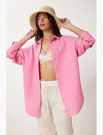 Camicia oversize in cotone testurizzato con taschino istanbul