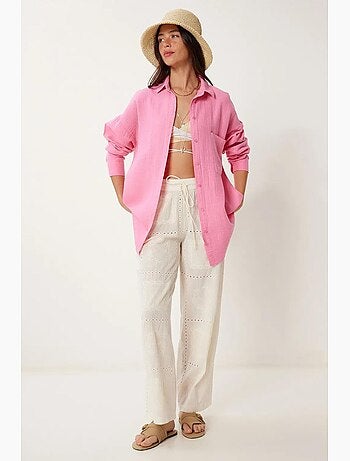 Camicia oversize in cotone testurizzato con taschino istanbul