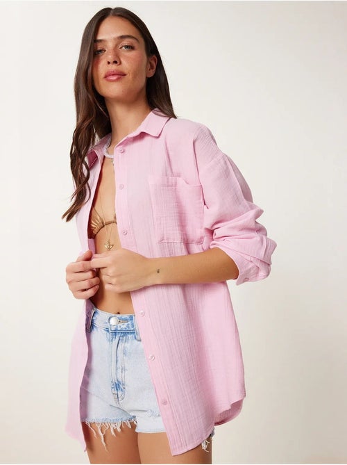 Camicia oversize in cotone testurizzato con taschino istanbul - Kiabi Camicia oversize in cotone testurizzato con taschino istanbul - Kiabi