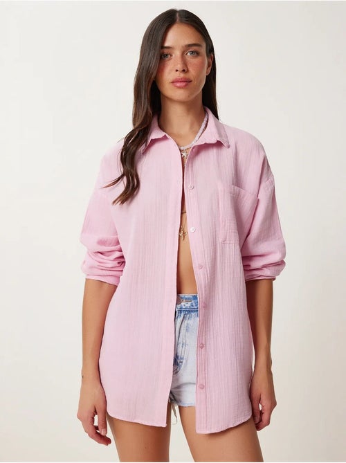 Camicia oversize in cotone testurizzato con taschino istanbul - Kiabi Camicia oversize in cotone testurizzato con taschino istanbul - Kiabi