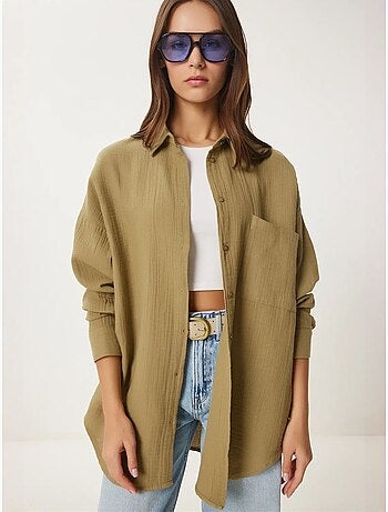 Camicia oversize in cotone testurizzato con taschino istanbul
