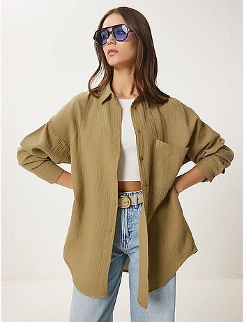 Camicia oversize in cotone testurizzato con taschino istanbul