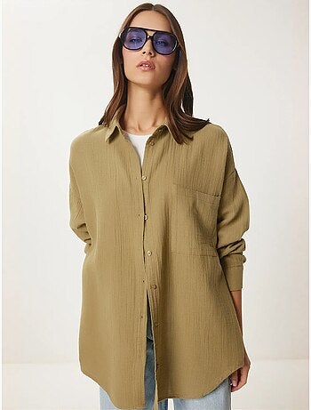Camicia oversize in cotone testurizzato con taschino istanbul