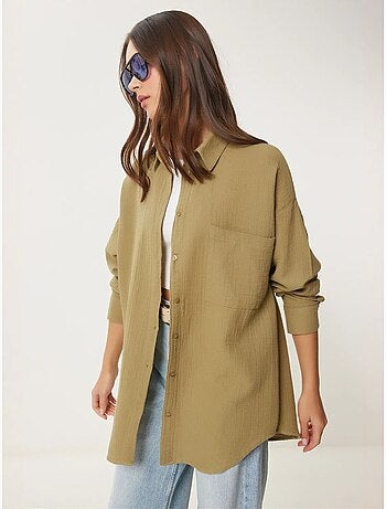 Camicia oversize in cotone testurizzato con taschino istanbul