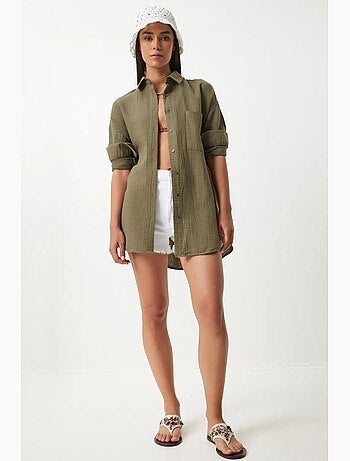 Camicia oversize in cotone testurizzato con taschino istanbul
