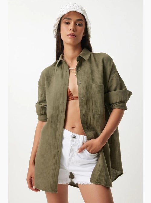 Camicia oversize in cotone testurizzato con taschino istanbul - Kiabi Camicia oversize in cotone testurizzato con taschino istanbul - Kiabi