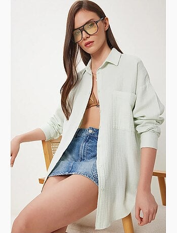 Camicia oversize in cotone testurizzato con taschino istanbul