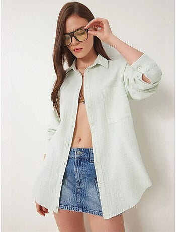Camicia oversize in cotone testurizzato con taschino istanbul