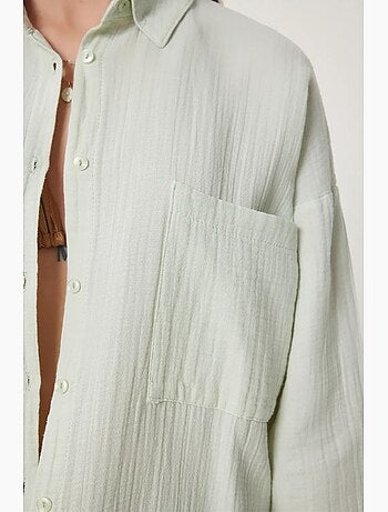 Camicia oversize in cotone testurizzato con taschino istanbul