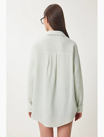 Camicia oversize in cotone testurizzato con taschino istanbul