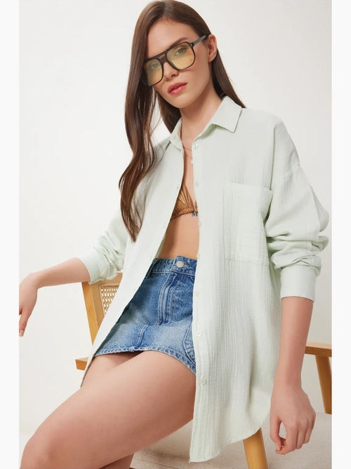 Camicia oversize in cotone testurizzato con taschino istanbul - Kiabi