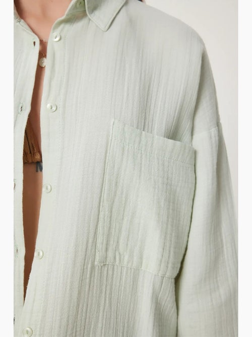 Camicia oversize in cotone testurizzato con taschino istanbul - Kiabi