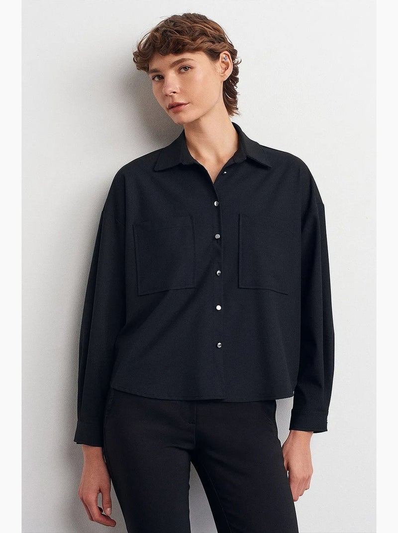 Camicia oversize in crêpe con abbottonatura frontale dilvin Nero - Kiabi