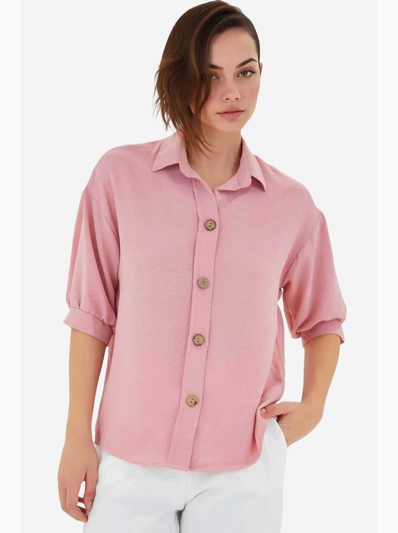 Camicia oversize in lino a maniche corte bdart Rosa chiaro - Kiabi