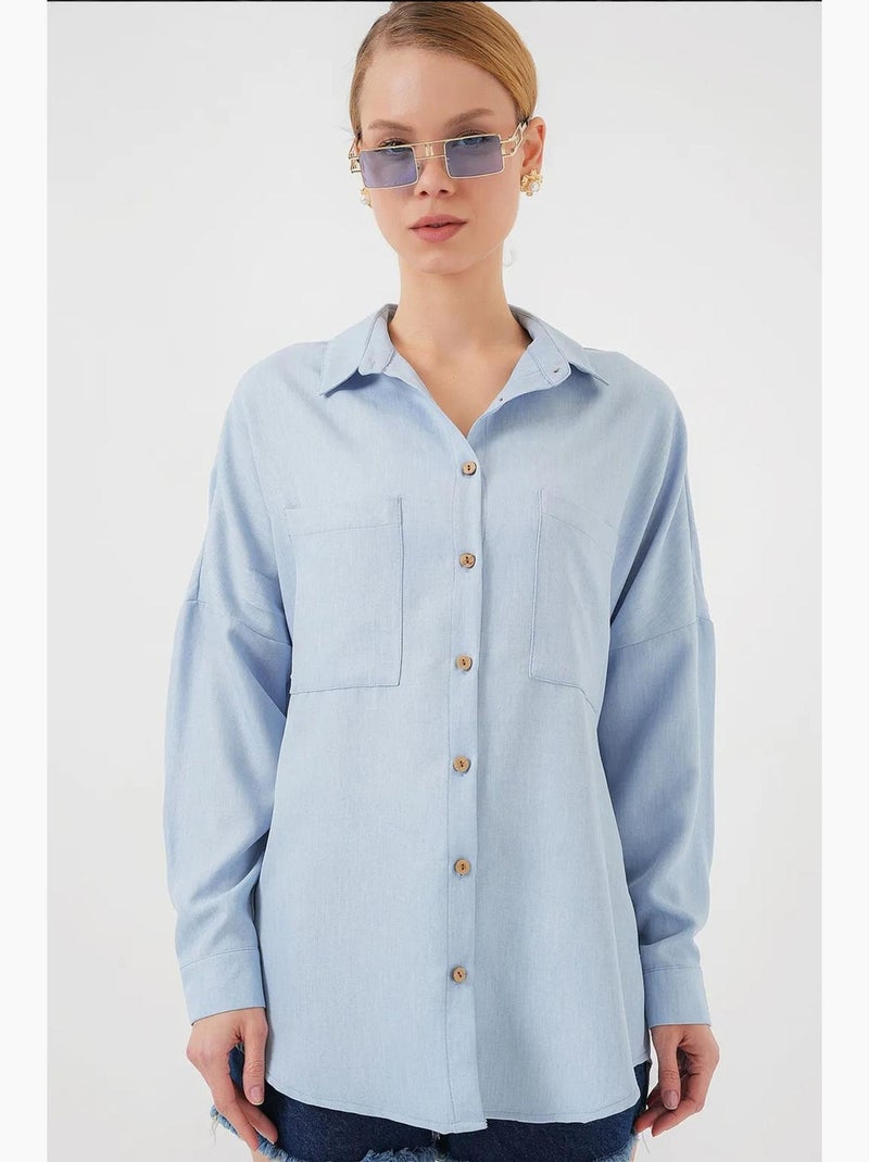 Camicia oversize in lino bdart Blu chiaro - Kiabi