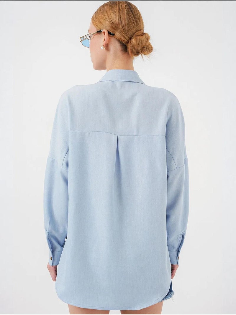 Camicia oversize in lino bdart Blu chiaro - Kiabi