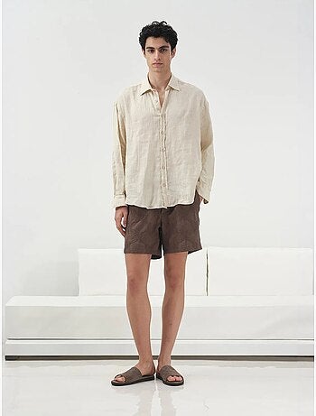 Camicia oversize in lino con bottoni giesto