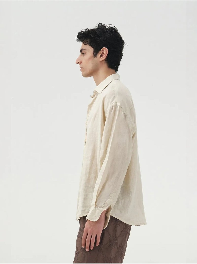 Camicia oversize in lino con bottoni giesto Beige argilla - Kiabi