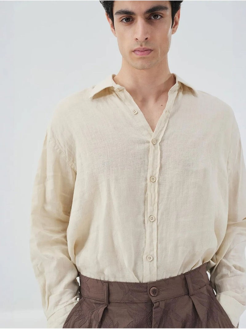 Camicia oversize in lino con bottoni giesto Beige argilla - Kiabi