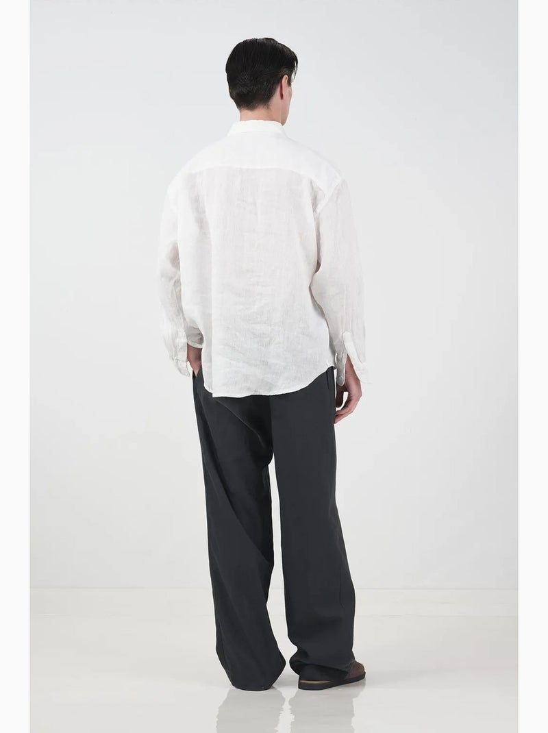 Camicia oversize in lino con bottoni giesto Bianco - Kiabi