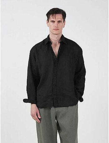Camicia oversize in lino con bottoni giesto