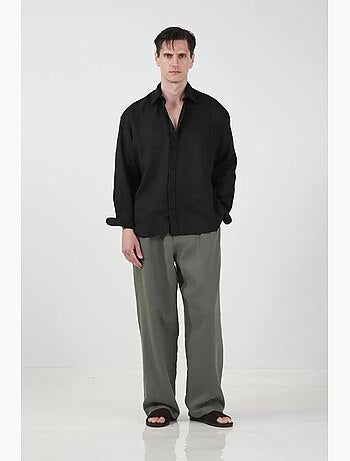 Camicia oversize in lino con bottoni giesto