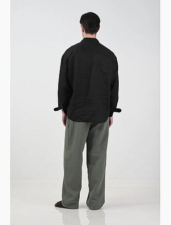 Camicia oversize in lino con bottoni giesto