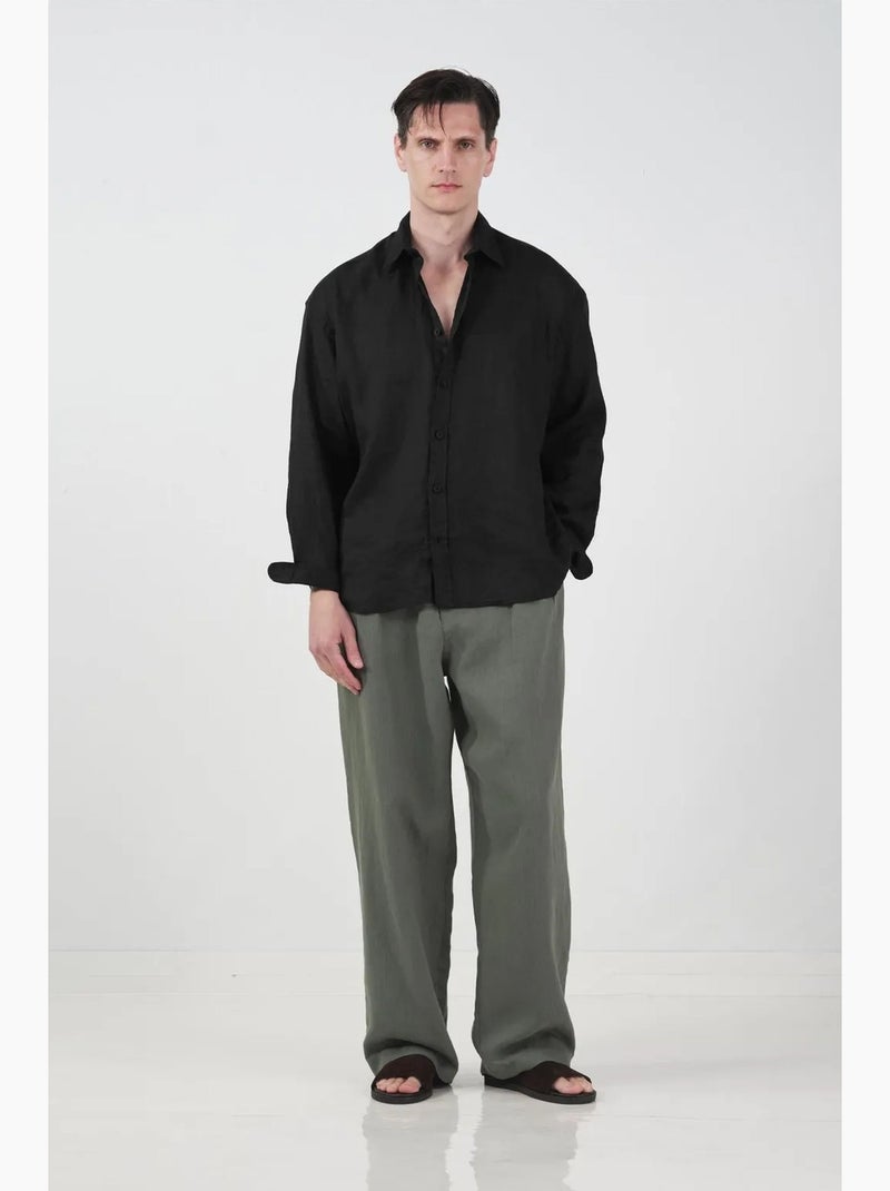 Camicia oversize in lino con bottoni giesto Nero - Kiabi