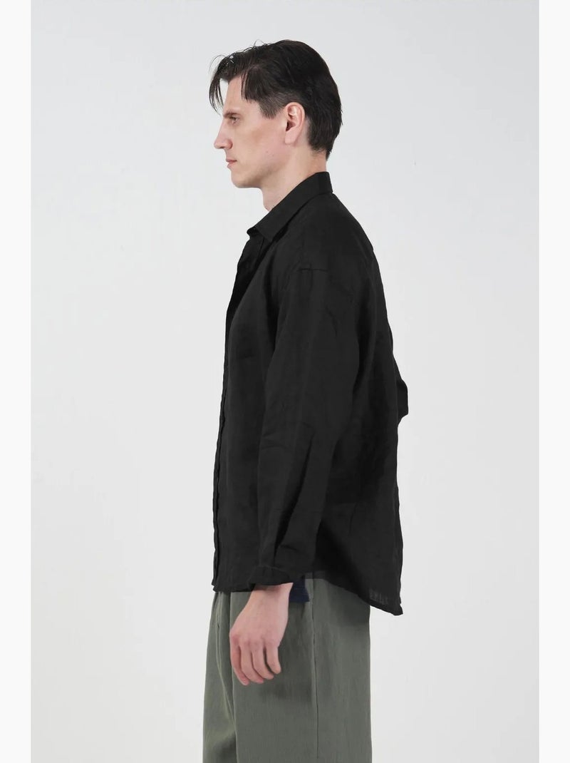 Camicia oversize in lino con bottoni giesto Nero - Kiabi