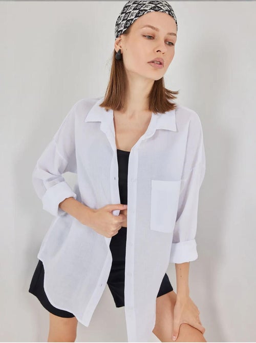 Camicia oversize in misto lino con dettagli tasche bdart - Kiabi Camicia oversize in misto lino con dettagli tasche bdart - Kiabi