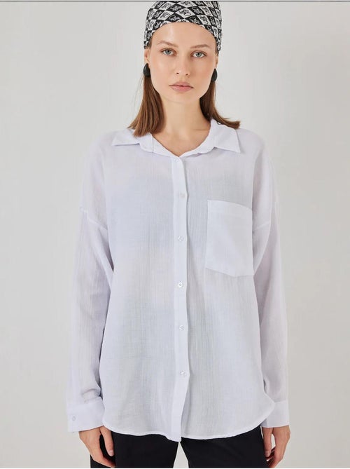 Camicia oversize in misto lino con dettagli tasche bdart - Kiabi Camicia oversize in misto lino con dettagli tasche bdart - Kiabi