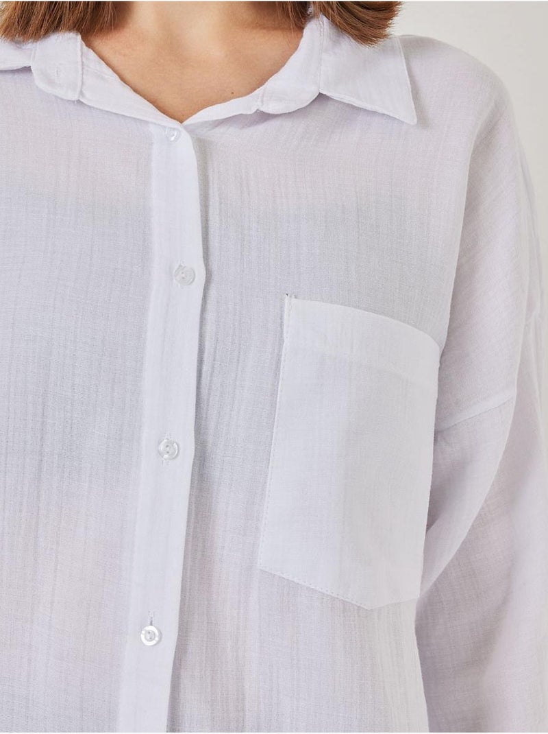 Camicia oversize in misto lino con dettagli tasche bdart Bianco - Kiabi