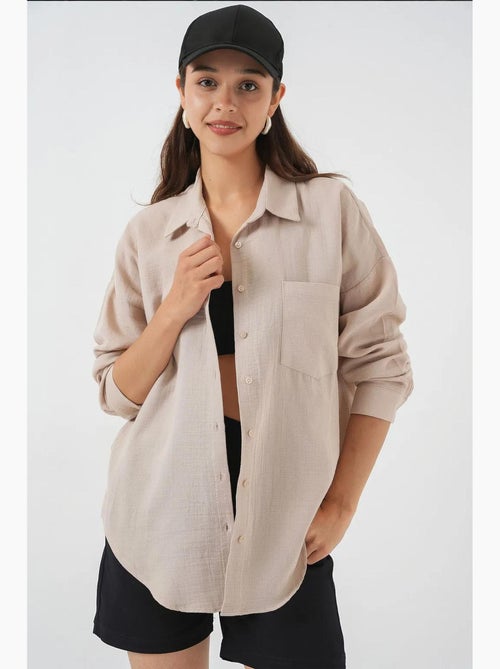 Camicia oversize in misto lino con dettagli tasche bdart - Kiabi Camicia oversize in misto lino con dettagli tasche bdart - Kiabi