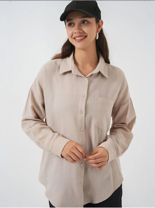 Camicia oversize in misto lino con dettagli tasche bdart - Kiabi Camicia oversize in misto lino con dettagli tasche bdart - Kiabi