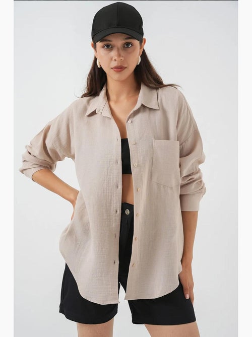 Camicia oversize in misto lino con dettagli tasche bdart - Kiabi Camicia oversize in misto lino con dettagli tasche bdart - Kiabi