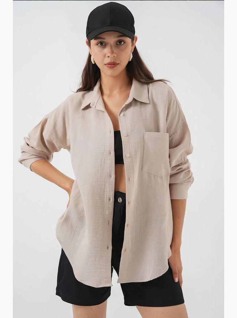 Camicia oversize in misto lino con dettagli tasche bdart Sabbia - Kiabi
